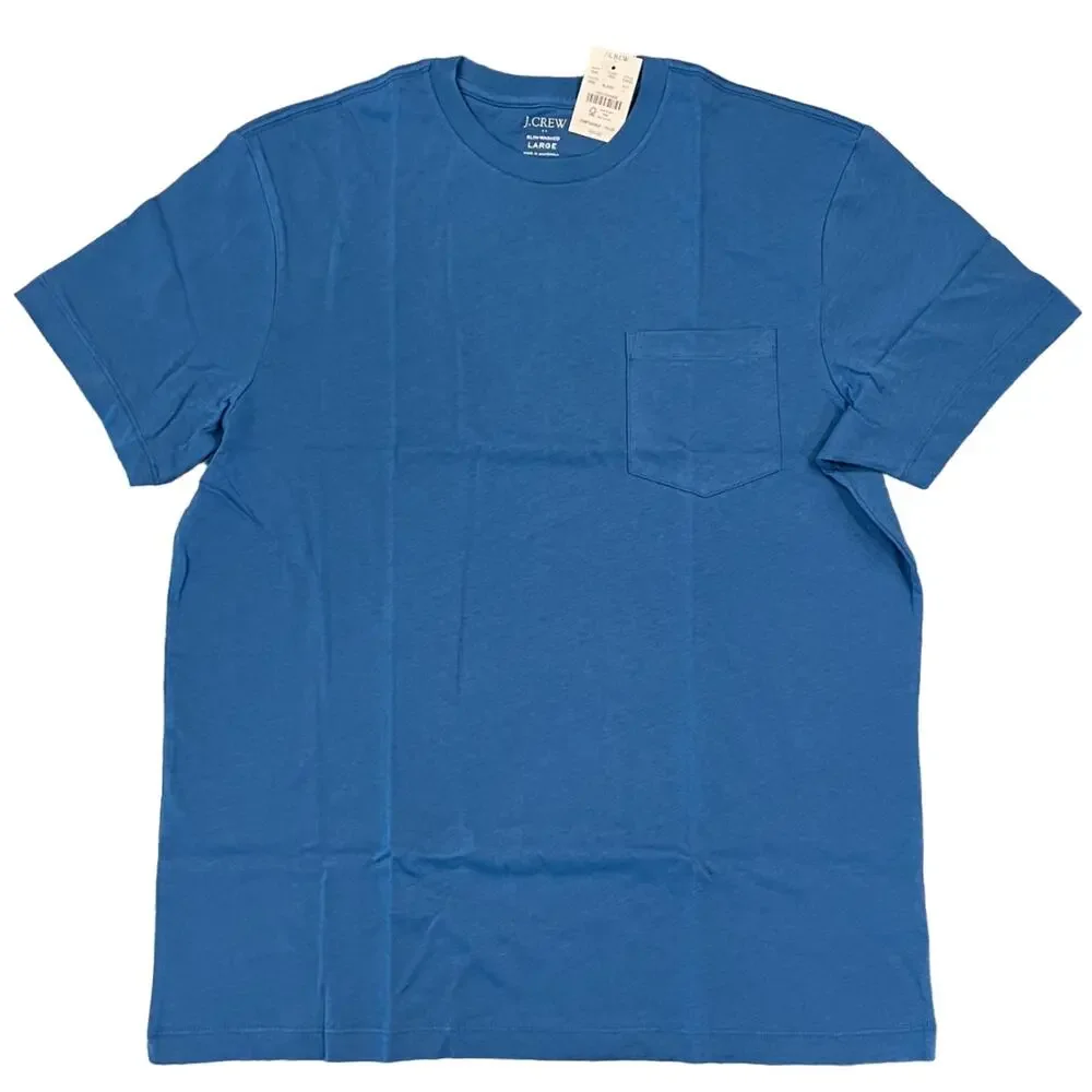 NWT J. Crew Men's Mediterranean Blue Cotton Washed Jersey Pocket Tee